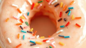 Close-up of a donut with colorful sprinkles photo