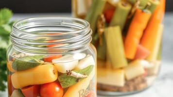 Close-up of a jar of pickled vegetables photo