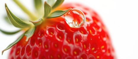 Close-up of a strawberry with a water droplet photo