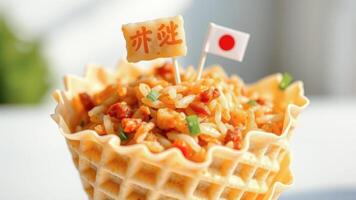 Japanese Fried Rice in a Waffle Cone photo