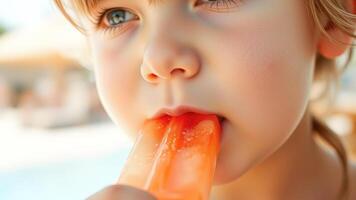 Close-up of a little girl enjoying a popsicle on a sunny day photo