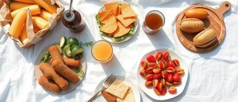 Assorted Snacks on a White Tablecloth photo