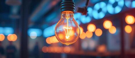 Glowing Light Bulb with Warm Bokeh Background photo