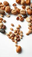 Close-up of Various Nuts and Seeds on White Background photo