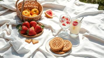 Summer Picnic on a White Blanket photo