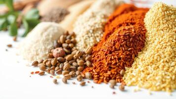 Close-up of various spices and grains photo