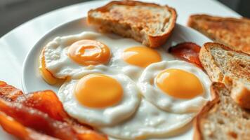 Sunny Side Up Eggs with Bacon and Toast photo