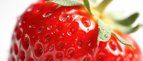 Macro Shot of a Red Strawberry with Water Droplets photo