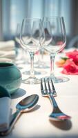 Elegant Table Setting with Wine Glasses, Fork and Spoon photo
