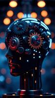 Artificial Intelligence Head with Cogs and Lights photo