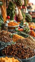 Closeup of Assorted Nuts and Seeds in a Market Stall photo