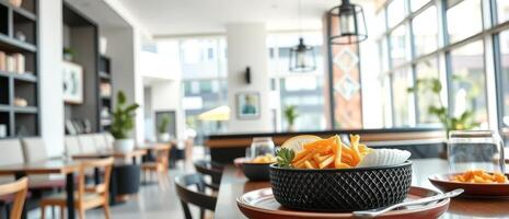 Closeup of a Plate of Fries in a Restaurant photo