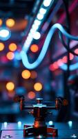 Drone on a Platform with Colorful Bokeh Lights photo