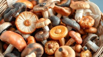 Close-Up of Assorted Mushrooms in a Basket photo