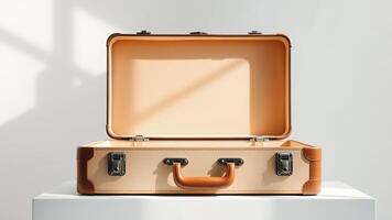 Open Vintage Suitcase on a White Surface photo