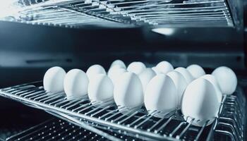 Close-up of Eggs in a Refrigerator Shelf photo