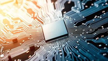 Abstract Circuit Board with Microchip Close-Up photo