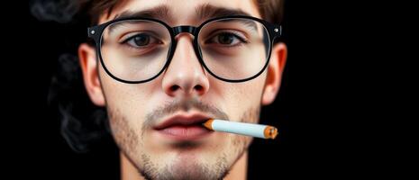 Close-up of a man smoking a cigarette photo