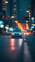 Car Driving Through City at Night photo