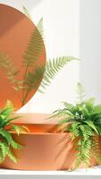 Minimalist Product Display with Fern and Orange Background photo