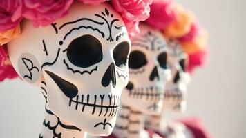 Close-up of a sugar skull with a floral crown photo