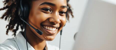 Smiling Customer Service Representative Wearing Headset photo