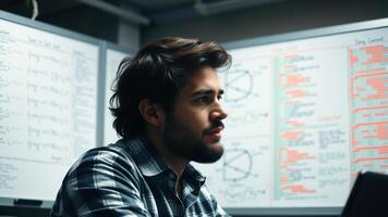 Thoughtful Programmer in Front of Whiteboard photo