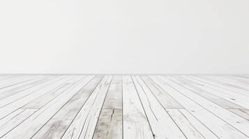 White wood floor and wall interior of an empty room, perfect for interior design and product display backgrounds photo