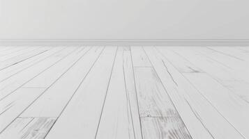 Clean and minimalist white wooden floor extending from the base of a white wall photo