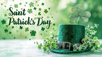 Adding a touch of irish spirit to saint patrick's day with leprechaun hat and shamrock decorations for a festive celebration photo