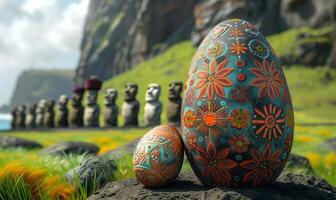 Ancient Easter Egg Statues on Rapa Nui Easter Island photo