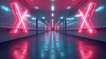Empty underground passage with a red letter X that prevents movement - disease X photo