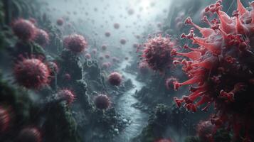 A microscopic view of virus cells that infects the human body and causes chronic diseases. A new type of virus photo