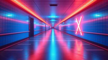 Empty underground passage with a red letter X that prevents movement - disease X photo