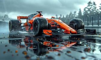 Fast and powerful racing car in motion photo