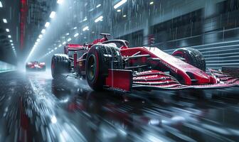 Formula one moving generic race car racing down the track with motion blur photo