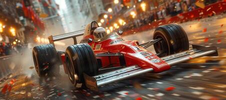 Race driver pass the finishing point and motion blur background photo