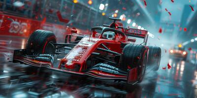 Race driver pass the finishing point and motion blur background photo