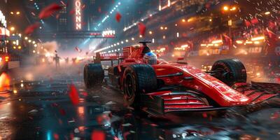 Race driver pass the finishing point and motion blur background photo