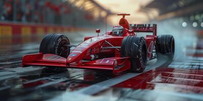 Racing red car goes fast to formula one races photo