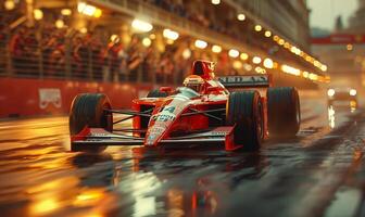 Racing red car goes fast to formula one races photo