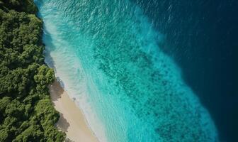 Aerial top view amazing beach with perfect nature, green forest peaceful and rock around island photo