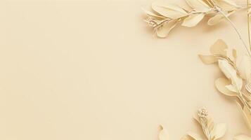 Elegant and tranquil floral arrangement with dried leaves set against a beige backdrop photo