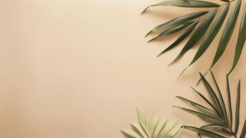 Minimalistic style tropical palm leaves on beige background with room for text, adding charm to your projects photo