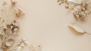 Minimal floral composition with copy space on a beige background, perfect for branding, packaging, or social media photo