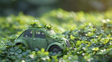 Vintage toy car adorned with shamrocks to celebrate saint patrick's day and the luck of the irish photo