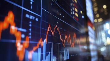 Stock market graph displaying the fluctuating values of investments over time photo
