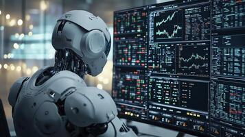 Robot trader uses multi-screen data analysis to make profitable investments photo