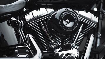 The shiny chrome components of this custom motorcycle engine are sparkling after a thorough detailing photo