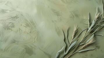 Simple composition with dried plants on a textured green backdrop, providing plenty of space for text or design elements photo